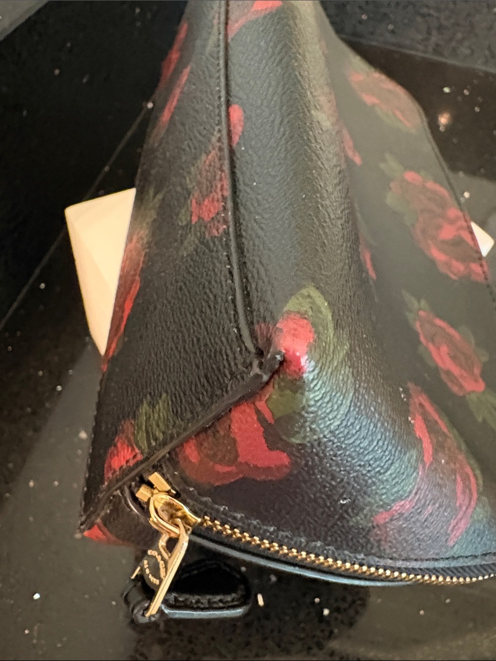 *COACH Black Rose Print Zip Cosmetic Ditty Pouch Bag Clutch Shabby Chic Goth - Picture 10 of 16